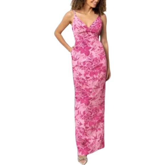 LULA KATE Spring Floral Bird Print Special Event Maxi Dress - Picture 1 of 10
